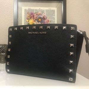 Michael Kors silver studded black cross bo…